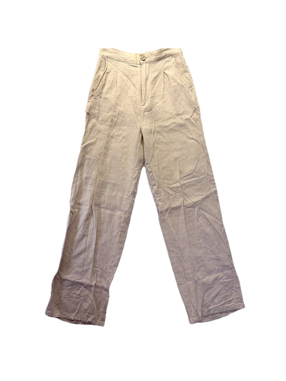 Love Tree Wide Leg Linen Trousers Womens S High Waist Pants Tan Casual Boho